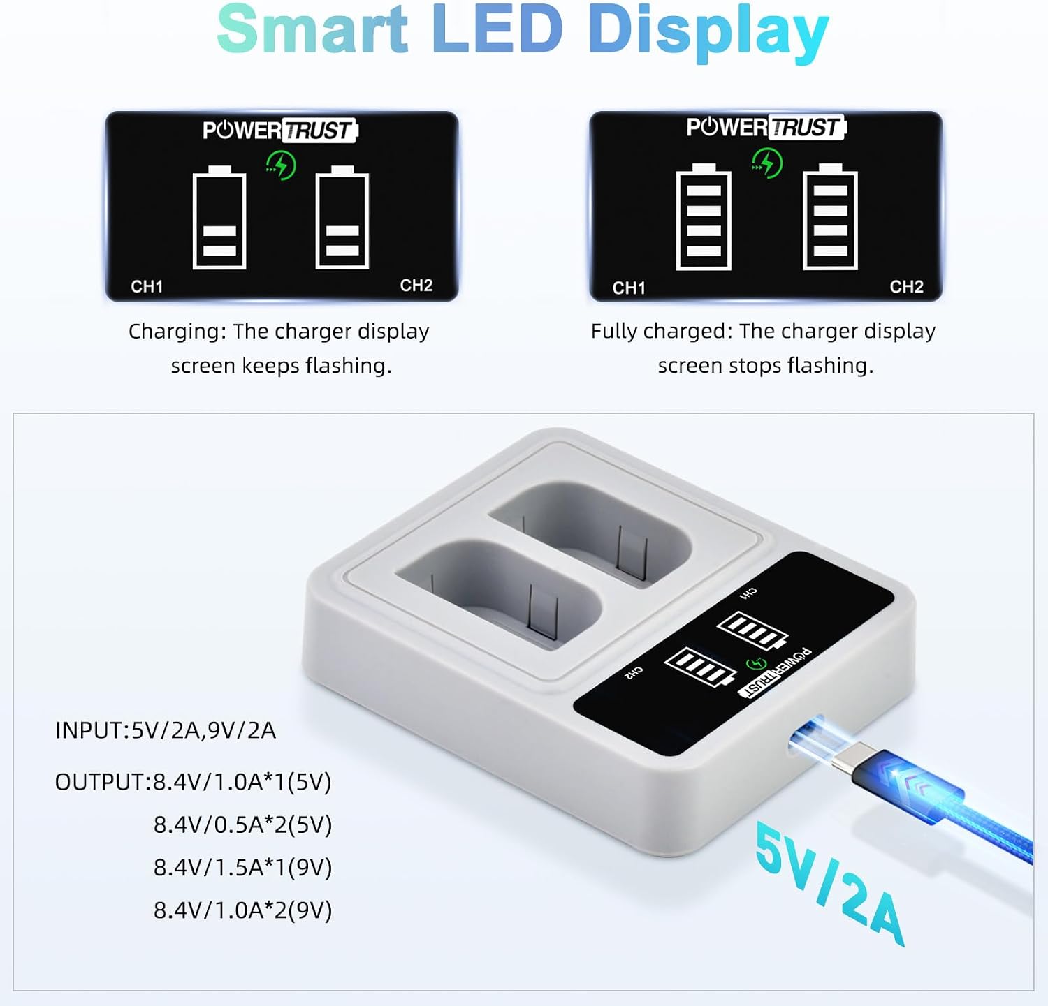 2-Pack LP-E6 LP-E6N Battery and Charger Compatible with Canon 60D, 70D, 80D, 5DS R, 5D Mark II III IV, 6D, 7D, C700, XC15 Cameras