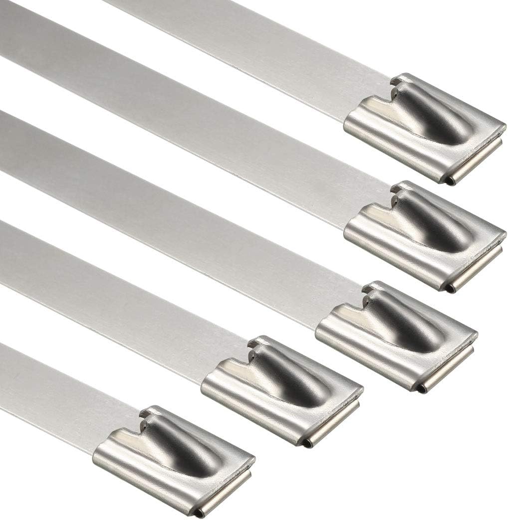 uxcell 24 Inches Stainless Steel Cable Zip Ties Multi-Purpose Metal Exhaust Wrap 10pcs for Exhaust Wrap, Outdoor Fence