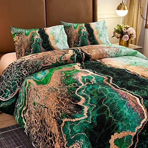Ntbed Abstract Marble Comforter Set, 3-Pieces Microfiber Bedding Artwork Watercolor Ultra Soft Quilt For All Seasons,Green King #TOP1