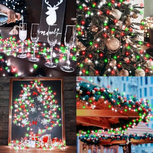 Image of 2 Pack Battery Powered String Lights Total 20Ft 400 LED Christmas Lights | Dark Green Wire Cluster Firecracker String Light Outdoor with Timer 8 Modes for Tree Room Garden Decor (Red White Green)
