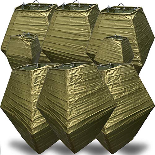 AMENOPH1S™ Neues Design Lampion (Gold) | [8er Set] qualitativ wiederverwendbare Papier Laterne | Handmade Lampenschirm Deko Garten Party | Hochzeit Dekoration | Geburtstage | 4 Größen Cover