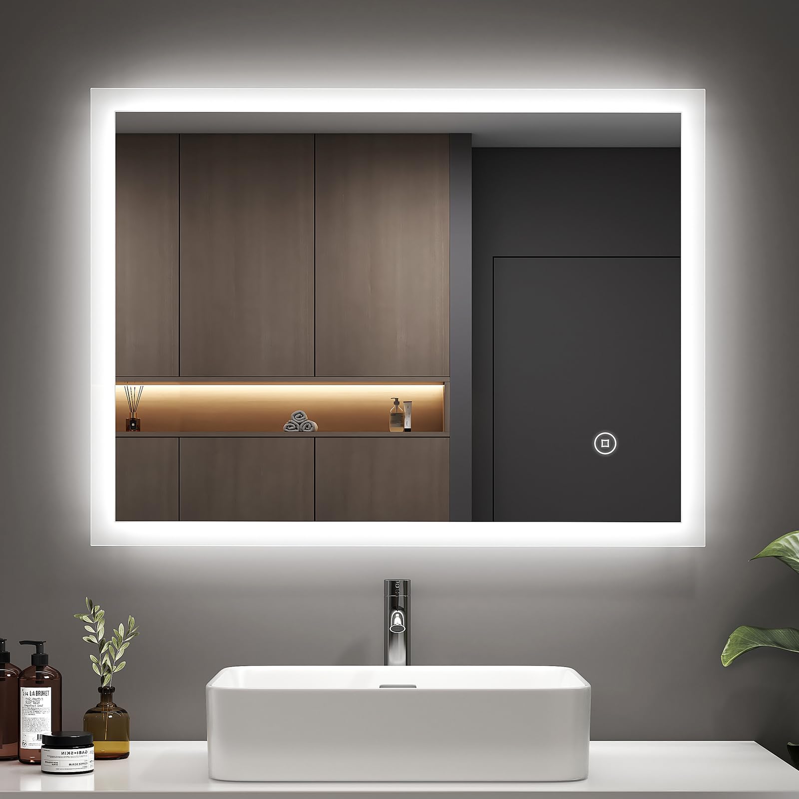 EMKE Bathroom Mirror with Lights, Shaver Socket, Anti-Fog 600 × 800mm