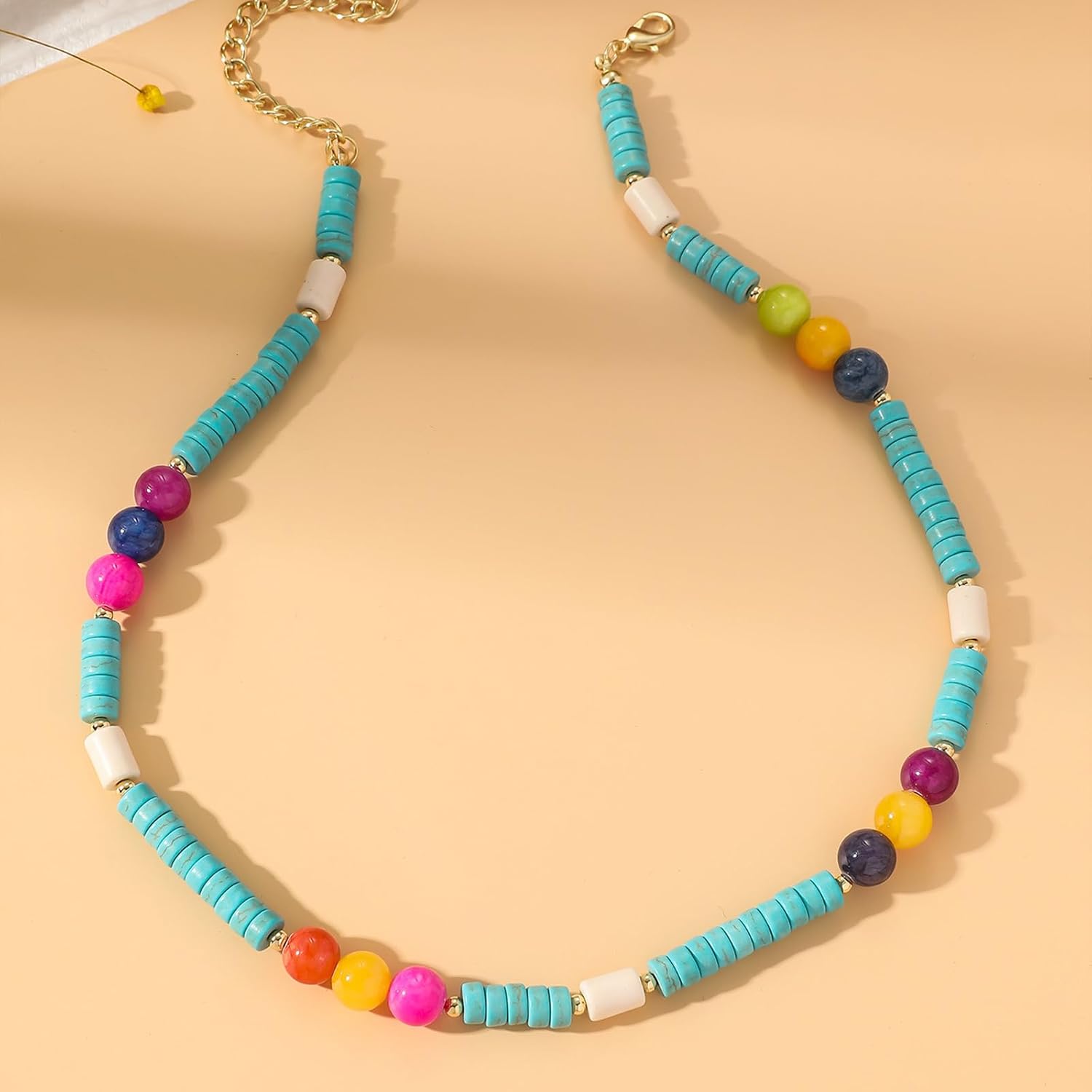 HETICA Turquoise Beaded Necklace for Women Colorful Beaded White Turquoise Choker Necklace Jewelry Gift