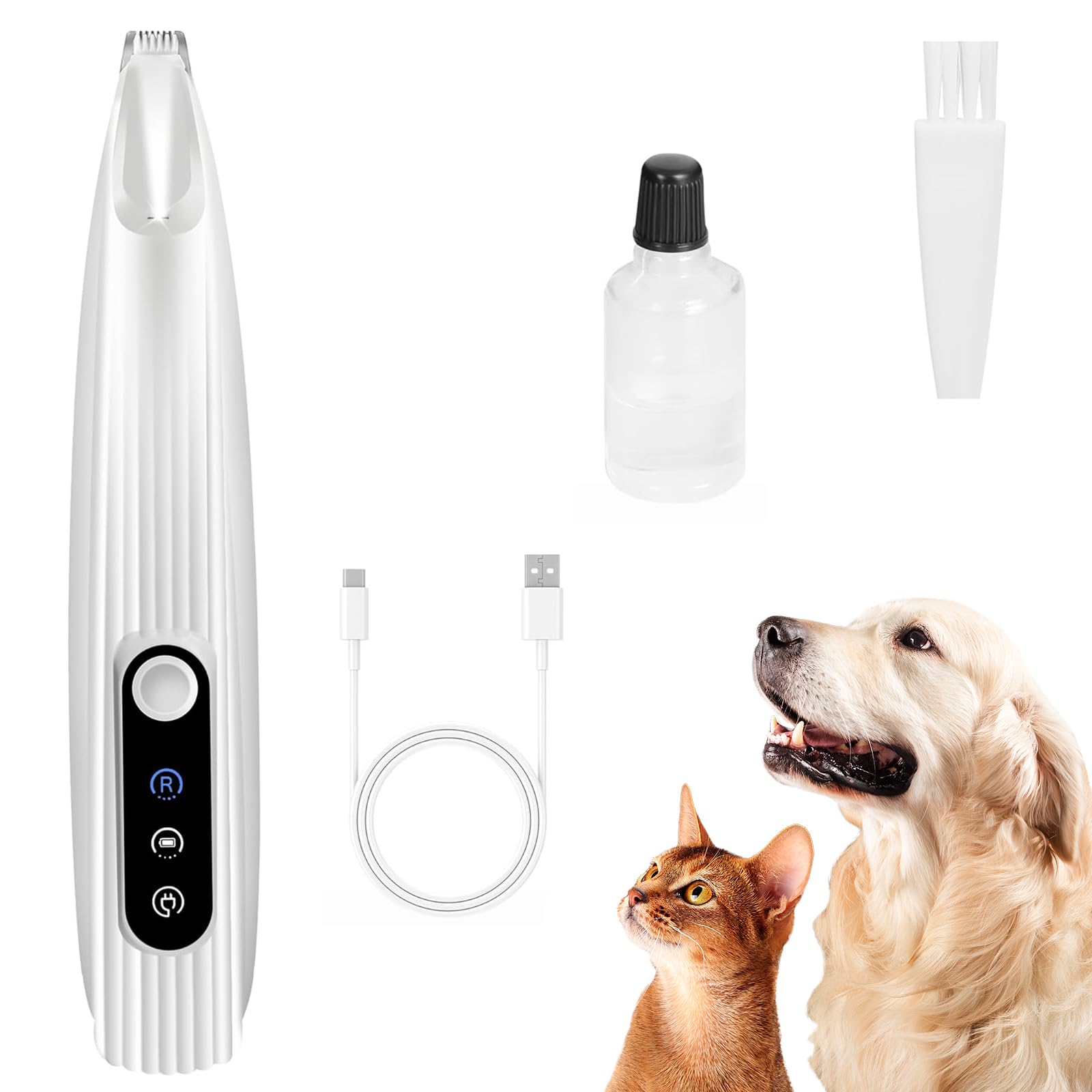 Rechargeable Dog Trimmer for Grooming - Trims Hair Around Paws, Eyes, Ears, Face and Buttocks (White)