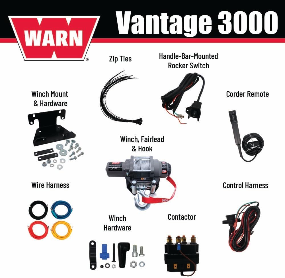 WARN Vantage 3000 Winch and Mount Kit (108213 95740) for 2016-2024 Yamaha Grizzly 700 & Kodiak 700 - Heavy-Duty Steel Bolt-On Plate Compatible with ProVantage and Vantage Winches