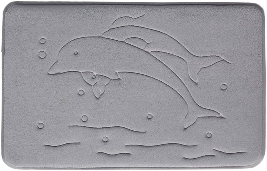 DocBear Dolphin Bath Rugs,Coral Velvet Non Slip Bath Mat,Rugs for Bathroom.Soft Absorbent Bathroom Rugs,17 W X 24 L Inches(Gray)