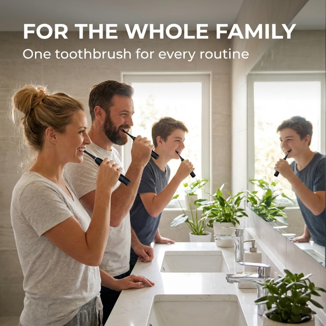 RBX Sonic Electric Toothbrush - Rechargeable Electric Toothbrush with 8 Brush Heads, Compact Travel Toothbrush, Ergonomic Handle, 6 Settings