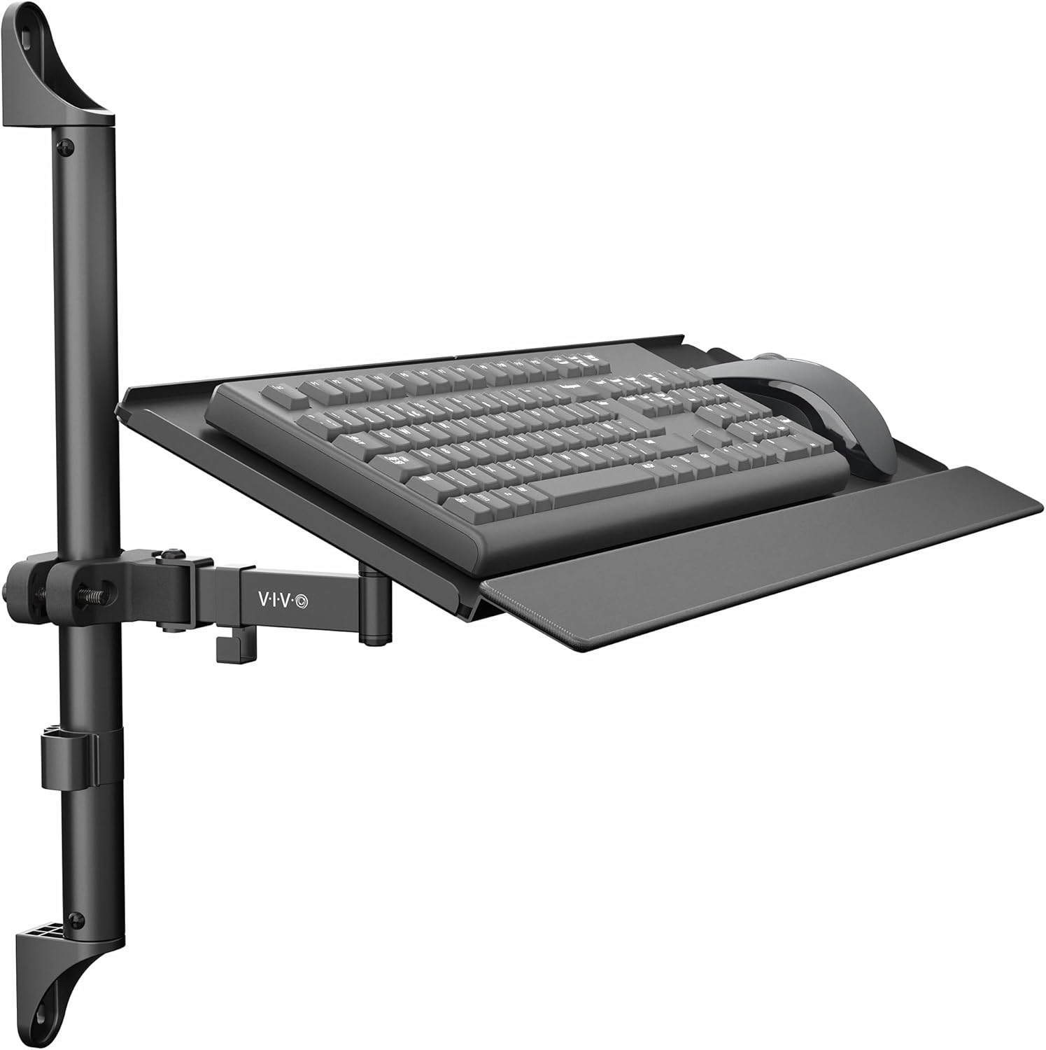 VIVO 26 Inch Keyboard and Mouse Tray Wall Mount with Wrist Pad, Tilt and Rotation, Standing Workstation Accessory for Ergonomic Typing, Black, Mount-WALLKB