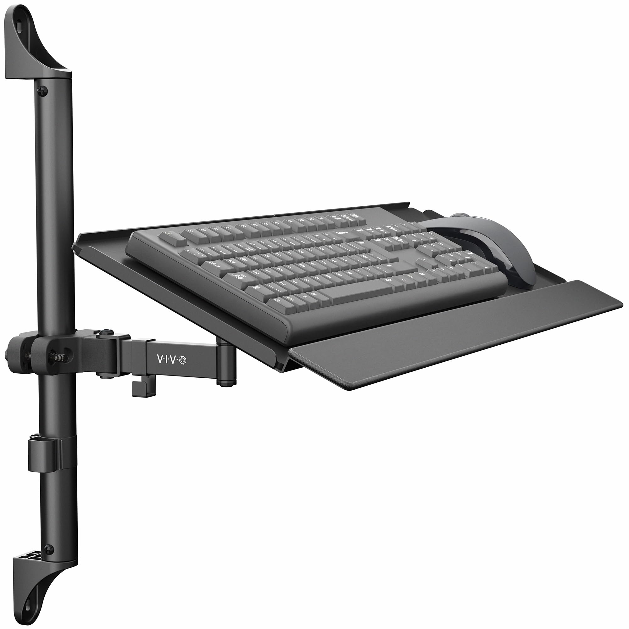 VIVO 26 Inch Keyboard and Mouse Tray Wall Mount with Wrist Pad, Tilt and Rotation, Standing Workstation Accessory for Ergonomic Typing, Black,
