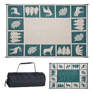 Stylish Camping 226094 6-feet by 9-feet Reversible Mat, Plastic Straw Rug, Large Floor Mat for Outdoors, RV, Patio, Backyard, Picnic, Beach, Camping – Hunter Mat (Green/Beige)