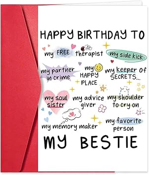 Hilarious Best Friend Birthday Greeting Card + Envelope, Charming, Heartfelt Note for Her, Perfect Present for Sister, Nieces, Gal Pals, Unique, Friendly Celebration Card