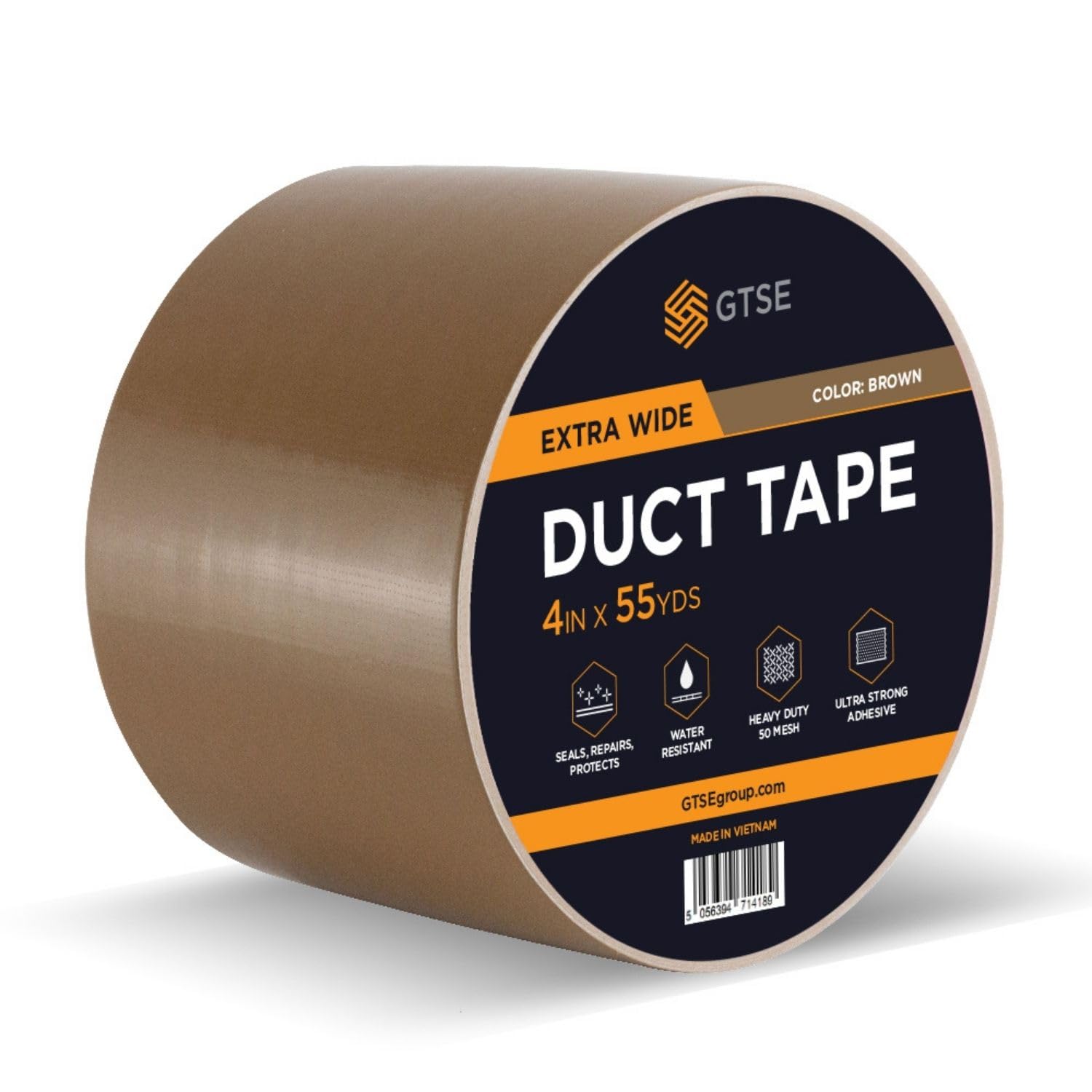GTSE Wide Duct Tape, Brown, 4 Inches x 55 Yards (164 ft), Heavy Duty, Waterproof Repair Tape for Indoor or Outdoor Use, 1 Roll