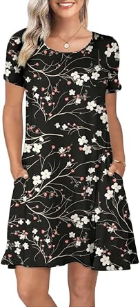 REGAI Women's Summer Dresses with Pockets Tshirt Sundress | Flattering, soft & stretchy, A-line flowy fit, casual versatile for work, beach, travel, daily, US M-3XL, machine washable