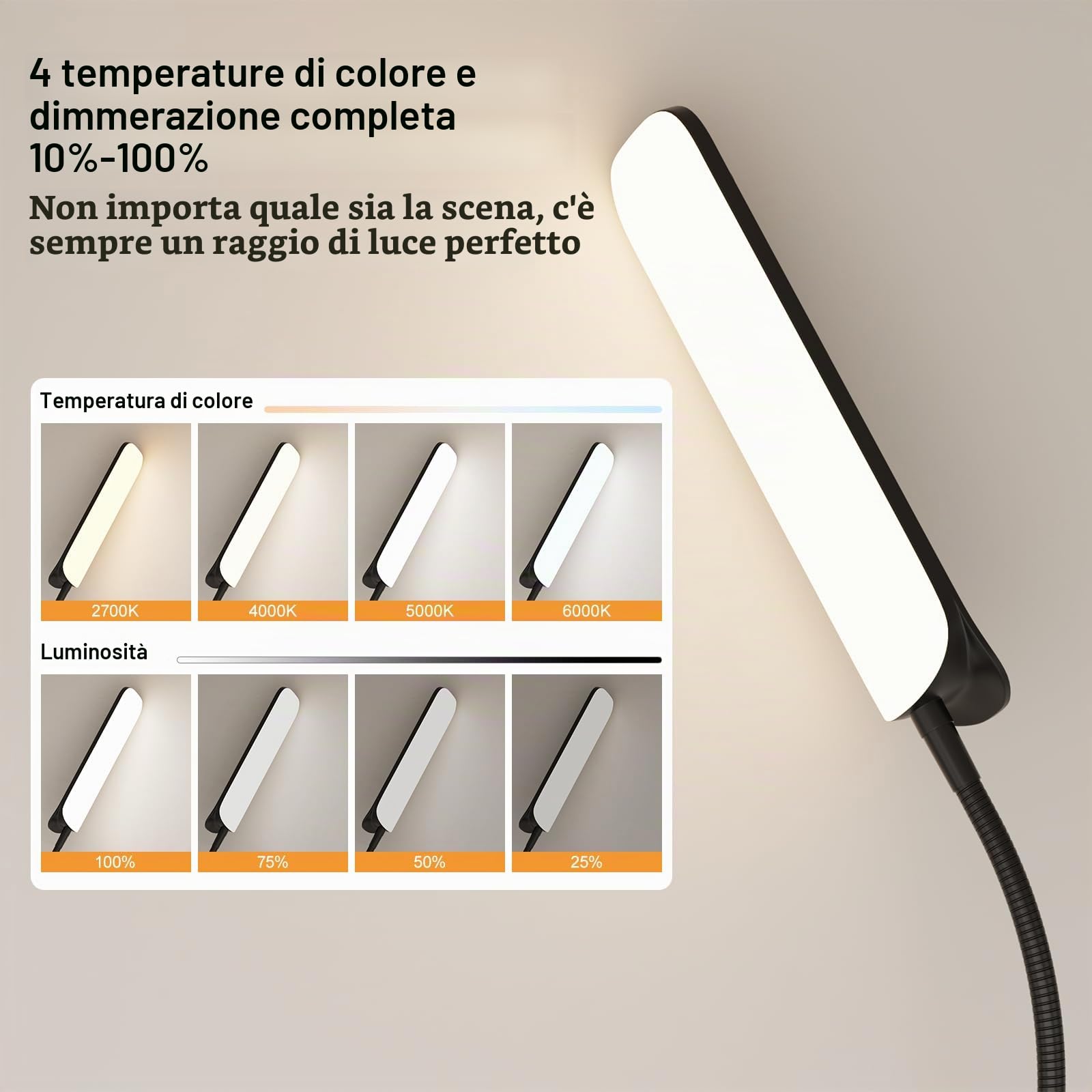 Lampada da Terra LED Dimmerabile: 18W Piantana 4 Temperature di Colore e 4 Luminosità con Telecomando - Timer 1H - Lampada da Salotto a Collo d'Oca Flessibile (Nero)