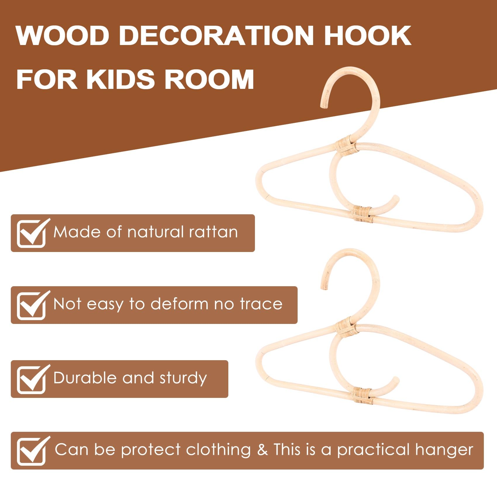 Lizusidtsy 2Pcs Rattan Clothes Hanger Nordic Style Kids Garments Organizer Rack Children Hanger Kids Room Decor Hangers for Clothes