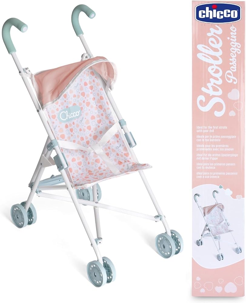 Chicco Poussette pour poupées My First Doll, pour Les Enfants à partir de 3 Ans, Poussette Jouet avec 4 Roues, Légère et Facile à Plier, Siège en Tissu et Canopy Pliant