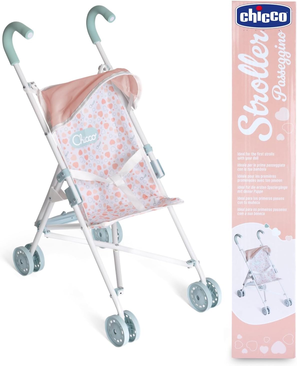 Chicco Doll Pram My First Doll, For ages 3 and up, Toy Stroller with 4 Wheels, Lightweight and Easy to Fold, Fabric Chair with Foldable Hood