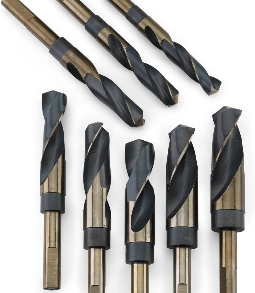 NEIKO PRO 10230B Silver and Deming Drill-Bit Set, Drill Press Bit, High-Speed Steel, 1/2-Inch-Diameter Shank, 8-Piece Set, 9/16-Inch to 1-Inch Sizes