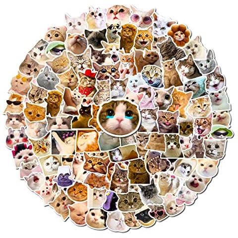 DERFILIN 100PCS Cute Cat Stickers Pack, Kids Birthday Gift Stickers Party Favourites, Funny Animal Waterproof Vinyl Stickers for Water Bottles, Scooters, Stationery and Luggage Cover
