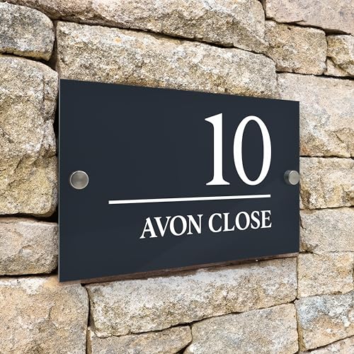 Badgemaster Modern Anthracite Grey House Number Sign Plaque Stainless Steel Standoffs 20cm x 13cm Horizontal Line Right Aligned