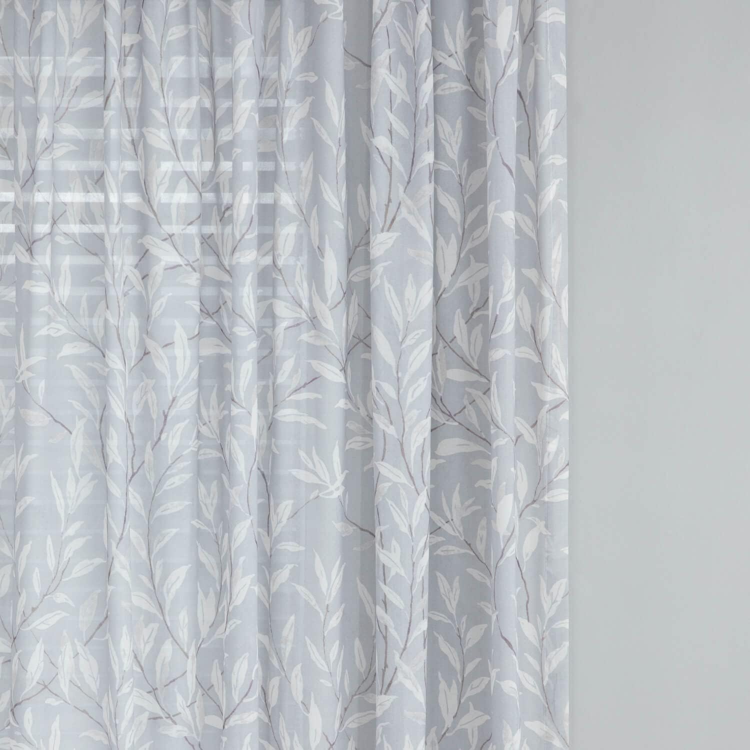 VOGOL Chiffon Backdrop Sheer Curtains, 2 Panels 84 Inches Long Soft Voile Window Drapes, Rustic Leaves Printed Panels for Living Room Decor, Rod Pocket, Grey
