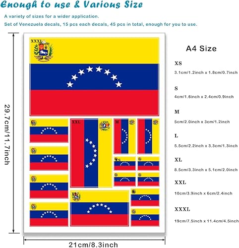 Miniatura 2 de QQSD Adhesivo de bandera venezolana en varios tamaños, paquete de 3, 11.7 x 8.3 pulgadas
