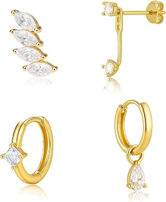 14K Earrings for Women Hoop Earrings Dainty Earring Stacks Hypoallergenic Simple Cartilage Earring Sets for Multiple Piercing Jewelry