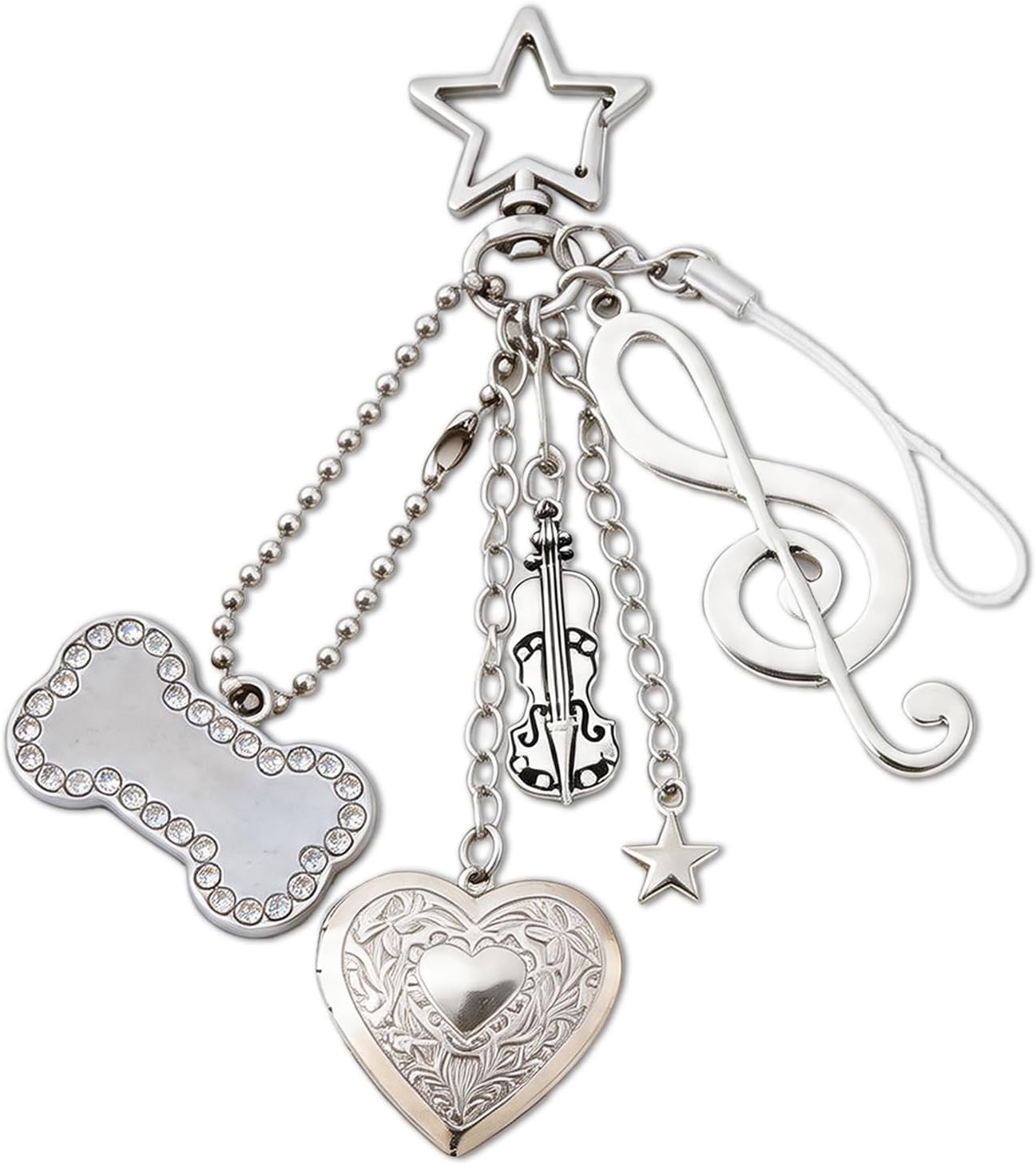 Music Keychain Bag Charms - Cute Y2K Guitar Heart Locket Key Chain