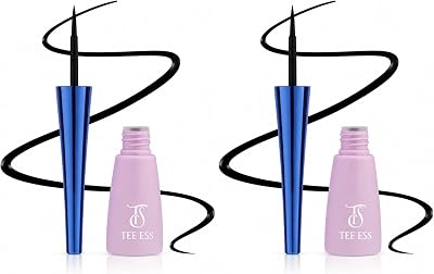 ESS Waterproof Liquid Eyeliner, Long-Lasting Smudge-Proof Formula with Fine Precision Tip, Quick-Drying Intense Finish for Winged, Bold & Everyday Eye Makeup (Black) (Pack of 2)