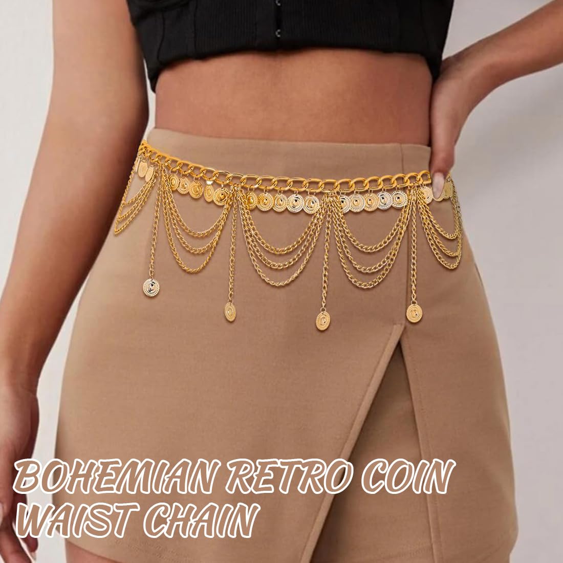 1 Pcs Cinturón de Cadena de Metal para Mujer,Cinturón de Cadena de Metal Estilo Occidental,Accesorios para Mujer,para Vestidos,Vaqueros,Estilosos