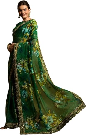 Womens Elegant Soft Georgette Saree for Women Lightweight Ethnic Wear with Designer Print & Rich Pallu