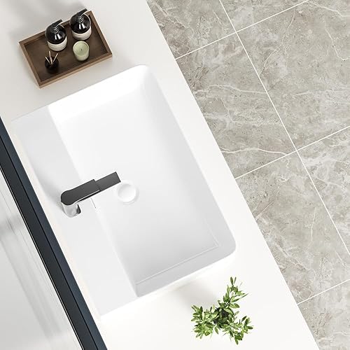 Miniatura 27 de KINGWONG Fregadero de encimera de 24 pulgadas para baño, lavabos de baño rectangulares modernos, poco profundos, de porcelana de cerámica blanca