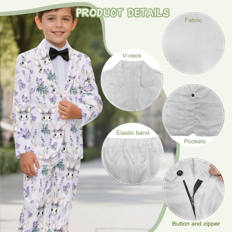 HUIACONG Ostereier Jungenanzug, formell, schmale Passform, Anzug-Set, St.Patrick Jungen-Hochzeits-Outfit, Kaninchen, Kommunion-Anzüge für Jungen 5–14