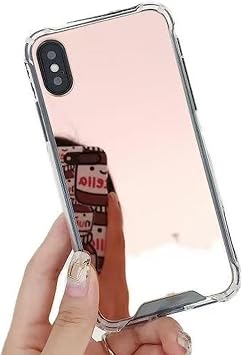 Miagon Mirror Case for iPhone XR,Makeup Mirror Effect Bright Reflection Hard Mirror Back Bumper Rubber Phone Cover for Girls Women