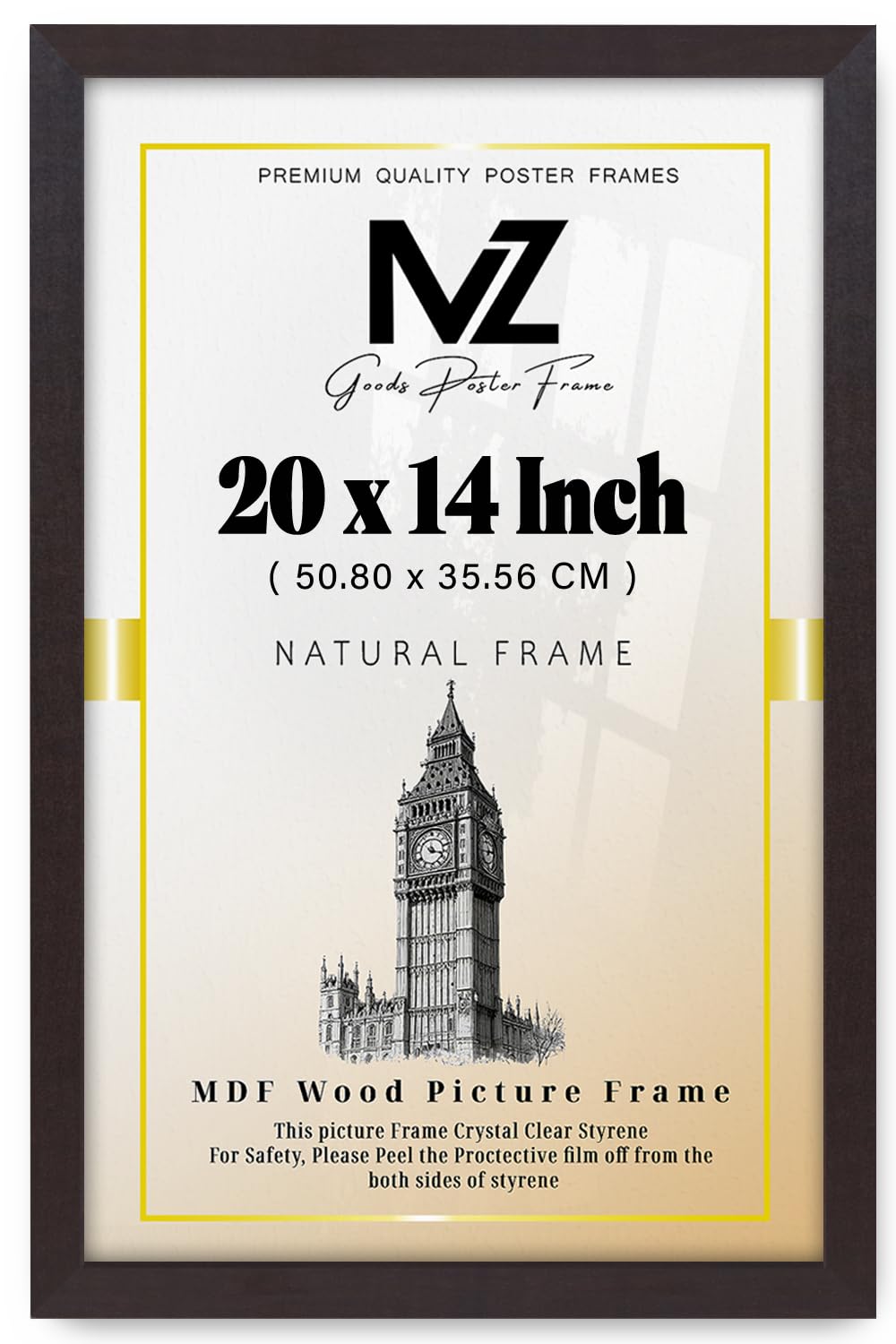 MZ GOODS | MDF Poster Frame (50.80 x 35.56 CM) 20x14 Inch for Black & White Photography, Art Prints, Stylish MDF Build, Portrait & Landscape Hanging Hooks [ Mahogany ]