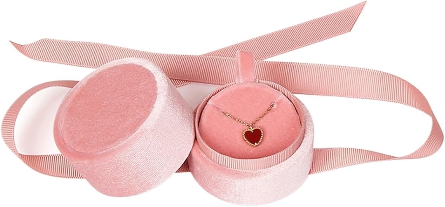 2 PCS Velvet Round Jewelry Gift Boxes Ring Earring Necklace Storage Case Engagement Wedding