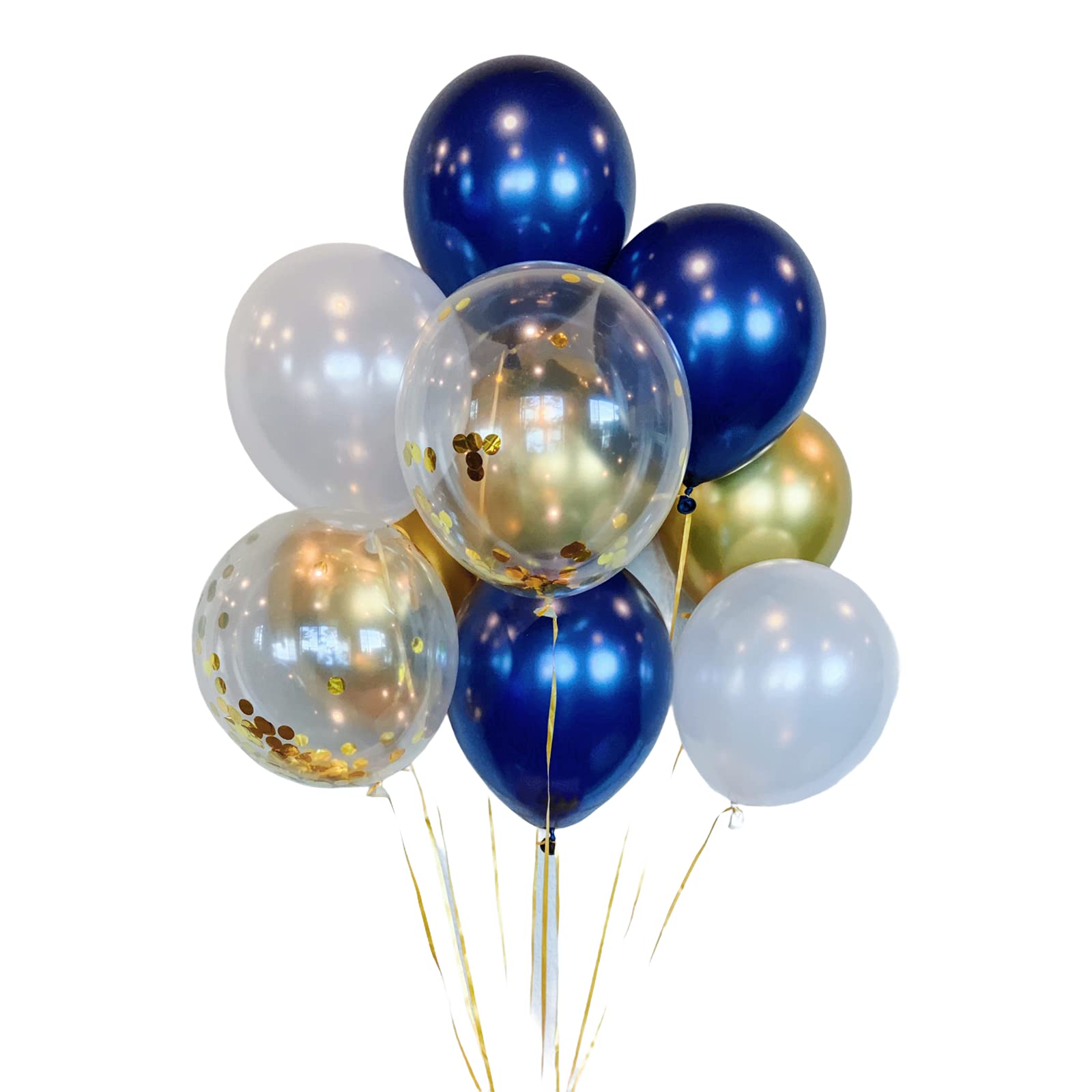HomyBasic 12" Navy Blue, Gold, White & Confetti Balloons Set 60 with 50M Ribbon. Party Balloon for Birthday Decorations, Baby shower for boy, Wedding Parties, Arch, Garland Kit (60)
