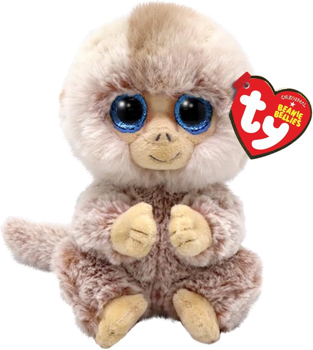 Beanie Bellies-TY41036 Stubby Monkey Soft Toy, 15 cm, TY41036, Brown, Beige, Small