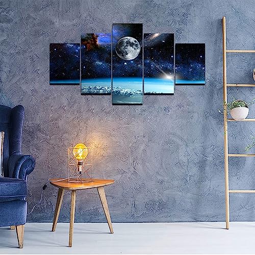 Hdq Art Outer Space Wall Art Large Galaxy Earth Canvas Wall Decor Universe Planet Nasa Decoration Painting Blue Sky Stars Print Pictures Artwork Bedroom Bathroom Living Room Office (60''Wx 32''H) #TOP3