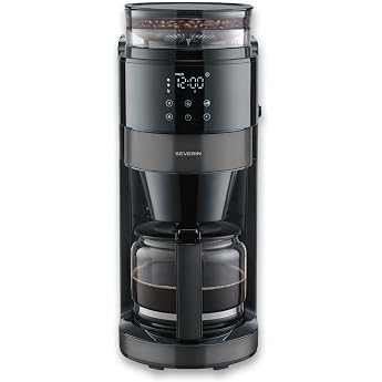 Severin KA 4830 Filter Coffee Machine with Glass Jug and Grinder 1.25 L Capacity up to 10 Cups Drip Stop Intense Aroma Automatic Shut-Off LED Display 900 W Dark Stainless Steel Black