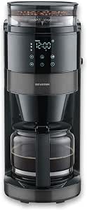 Severin Filter-Kaffeemaschine mit Glaskanne und Mahlwerk, 1,25L Füllmenge, bis zu 10 Tassen, Tropf-Stopp, intensives Aroma, automatische Abschaltung, LED-Display, 900W, dark inox, schwarz, KA 4830