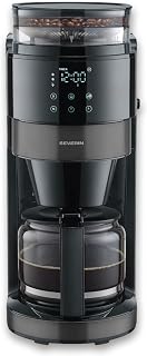 Severin Filter-Kaffeemaschine mit Glaskanne und Mahlwerk, 1,25L Füllmenge, bis zu 10 Tassen, Tropf-Stopp, intensives Aroma, automatische Abschaltung, LED-Display, 900W, dark inox, schwarz, KA 4830