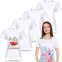 5 Pieces Women Sublimation Blank T-Shirt Basic White Polyester Shirts Sublimation Short Sleeve T-Shirt for Women