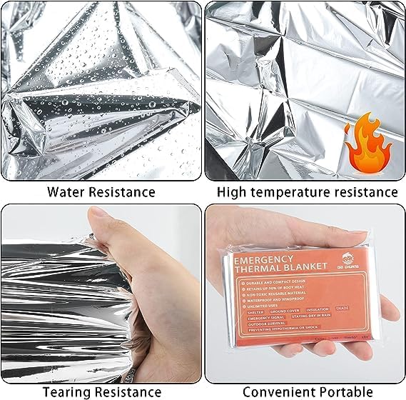 QIO CHUANG Emergency Mylar 보온 담요 4팩 서바이벌 키트 213.4cm x 135.7 — 사진 5