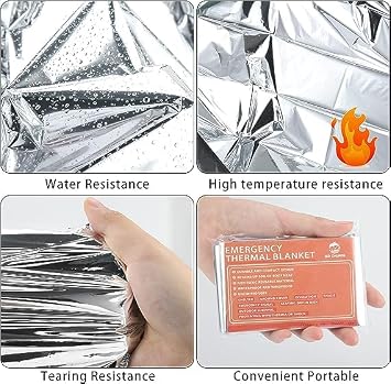 QIO CHUANG Emergency Mylar Thermal Blankets 4 Packs Survival Kit 84''x55''