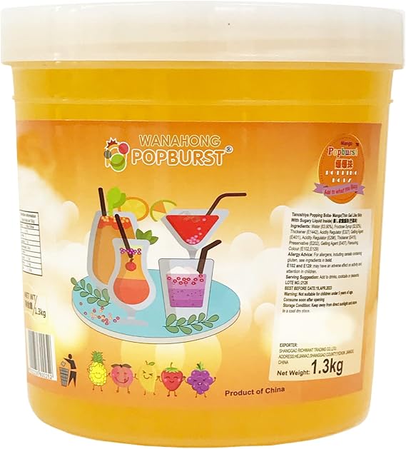 WaNaHong Popping Boba Pearl 1.3 KG Dessert Toppings, Prosecco and Cocktails (Mango)