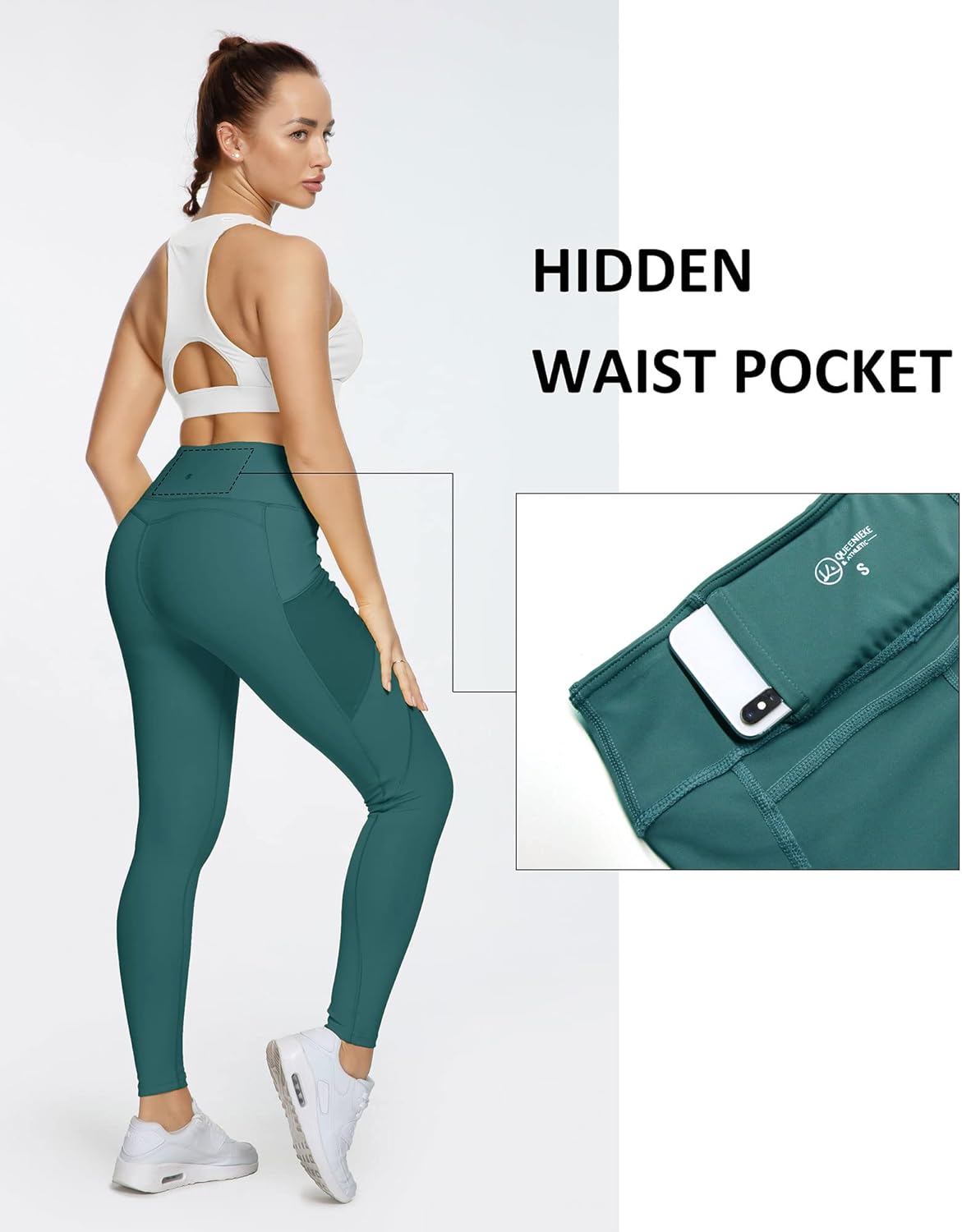 QUEENIEKE Women Yoga Pants Color Blocking Mesh Workout Running Leggings Tights - Image 5