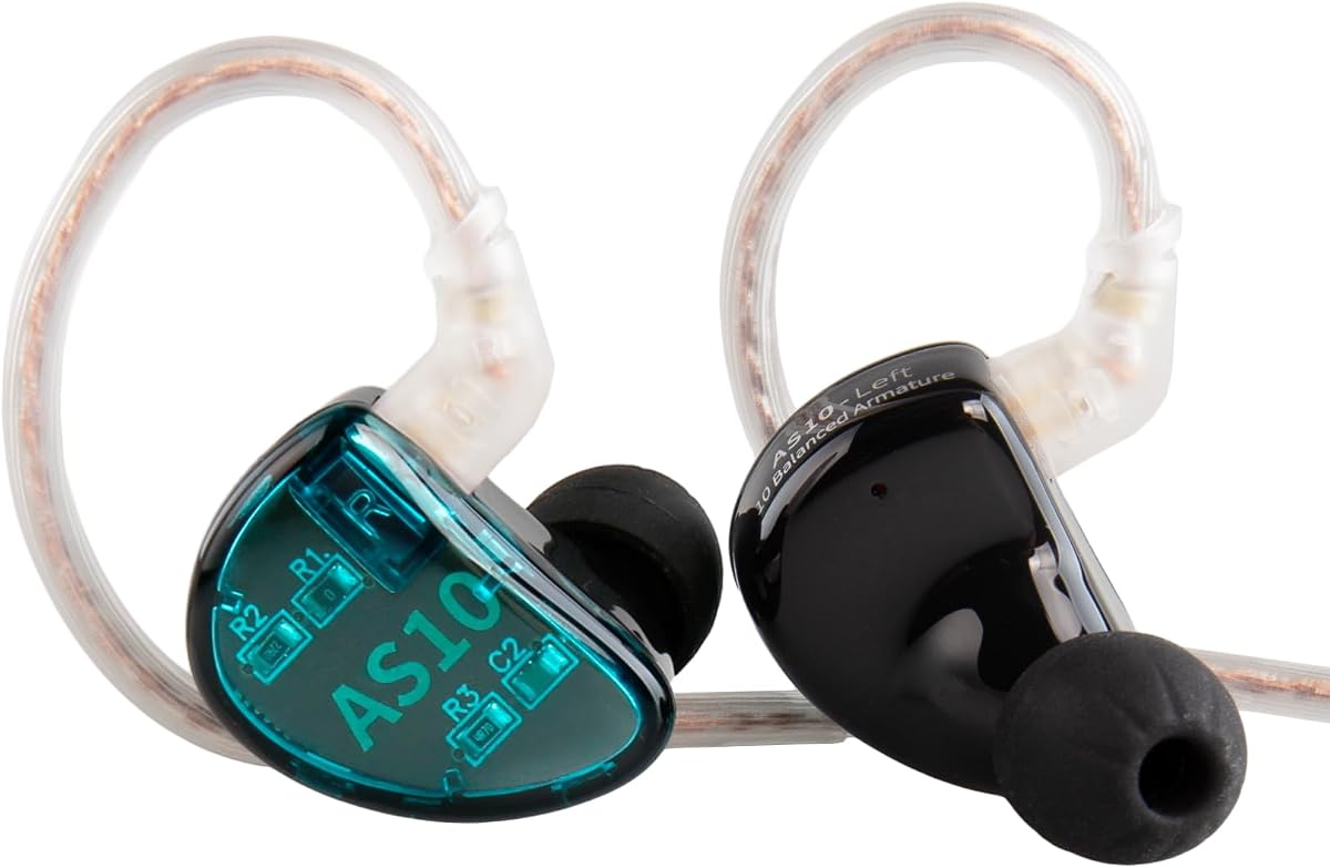KZ AS10 - Auriculares intrauditivos con monitor de oído, Pure 5 con armadura equilibrada 5BA KZ, auriculares con monitor intrauditivo para músico, auriculares HiFi de alta fidelidad (sin micrófono, verde)