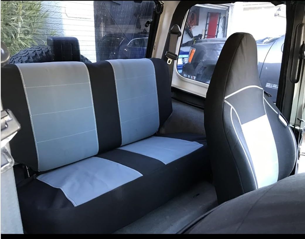 GEARFLAG Custom Fit Seat Cover for Wrangler TJ 1997-2002 - Full Set Diving Suit Grade Neoprene Waterproof Dirtproof - Ultimate Protection for Front and Rear Seats - Gray/Black Design