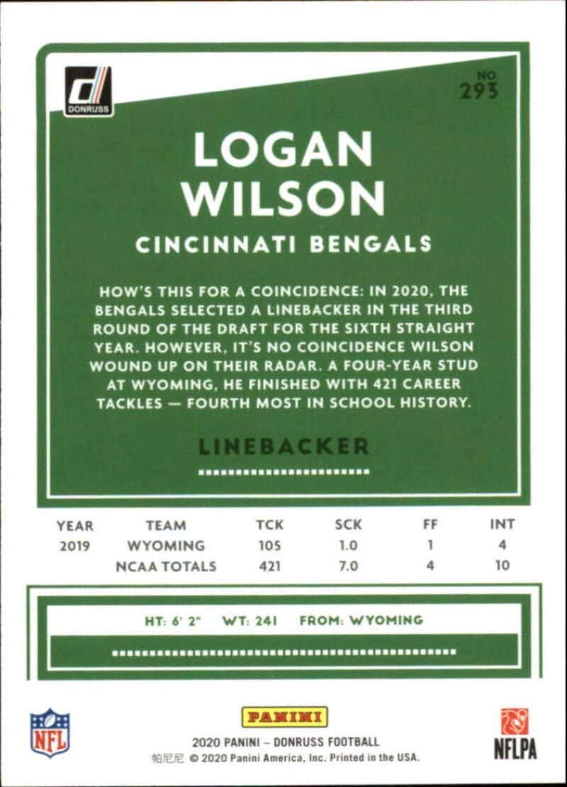 2020 Donruss Football #293 Logan Wilson Cincinnati Bengals RC Rookie Official NFL Trading Card by Panini America